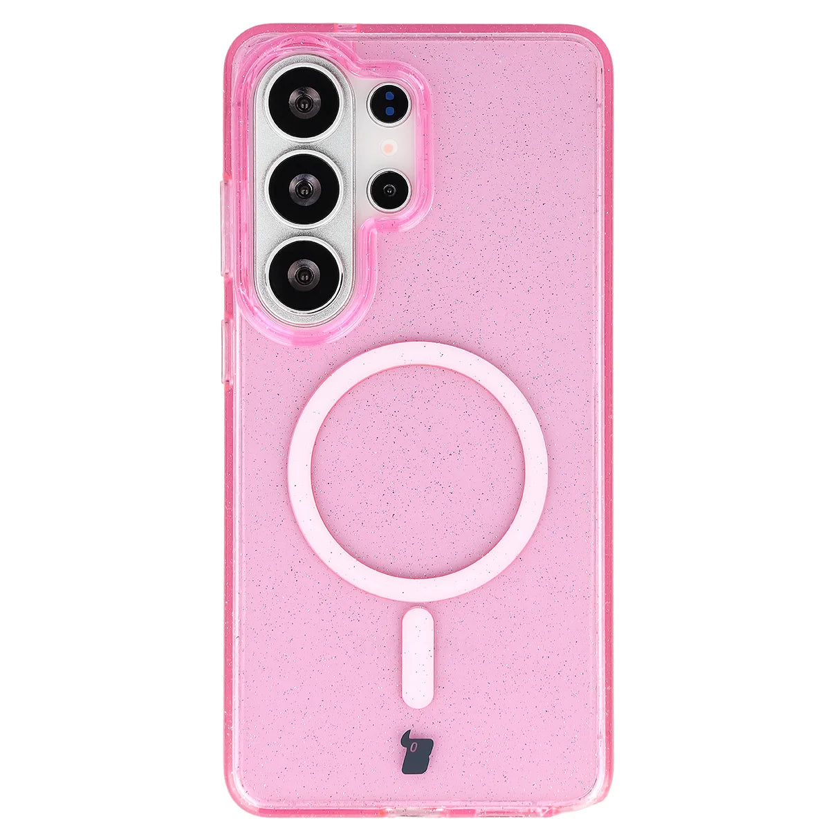 Glitzer Hülle mit Magnetring für Galaxy S26 Ultra, Bizon Case SparklO, Transparent-Rosa mit Glitzer