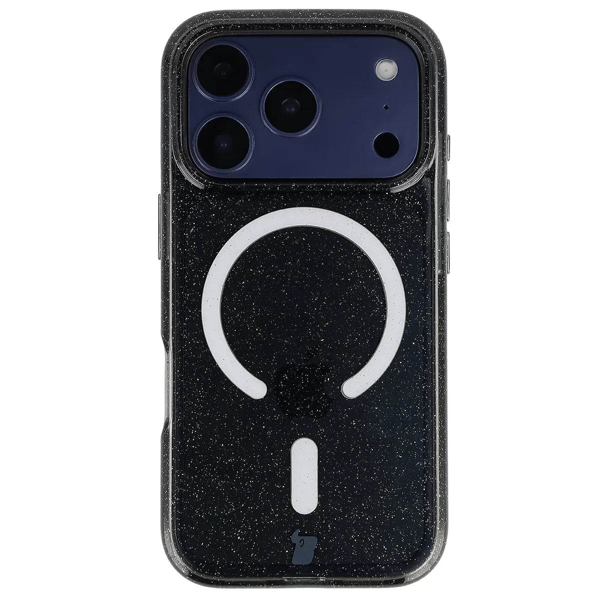 Glitzer Hülle mit Magnetring für iPhone 18 Pro / 17 Pro, Bizon Case SparklO, Transparent-Schwarz mit Glitzer