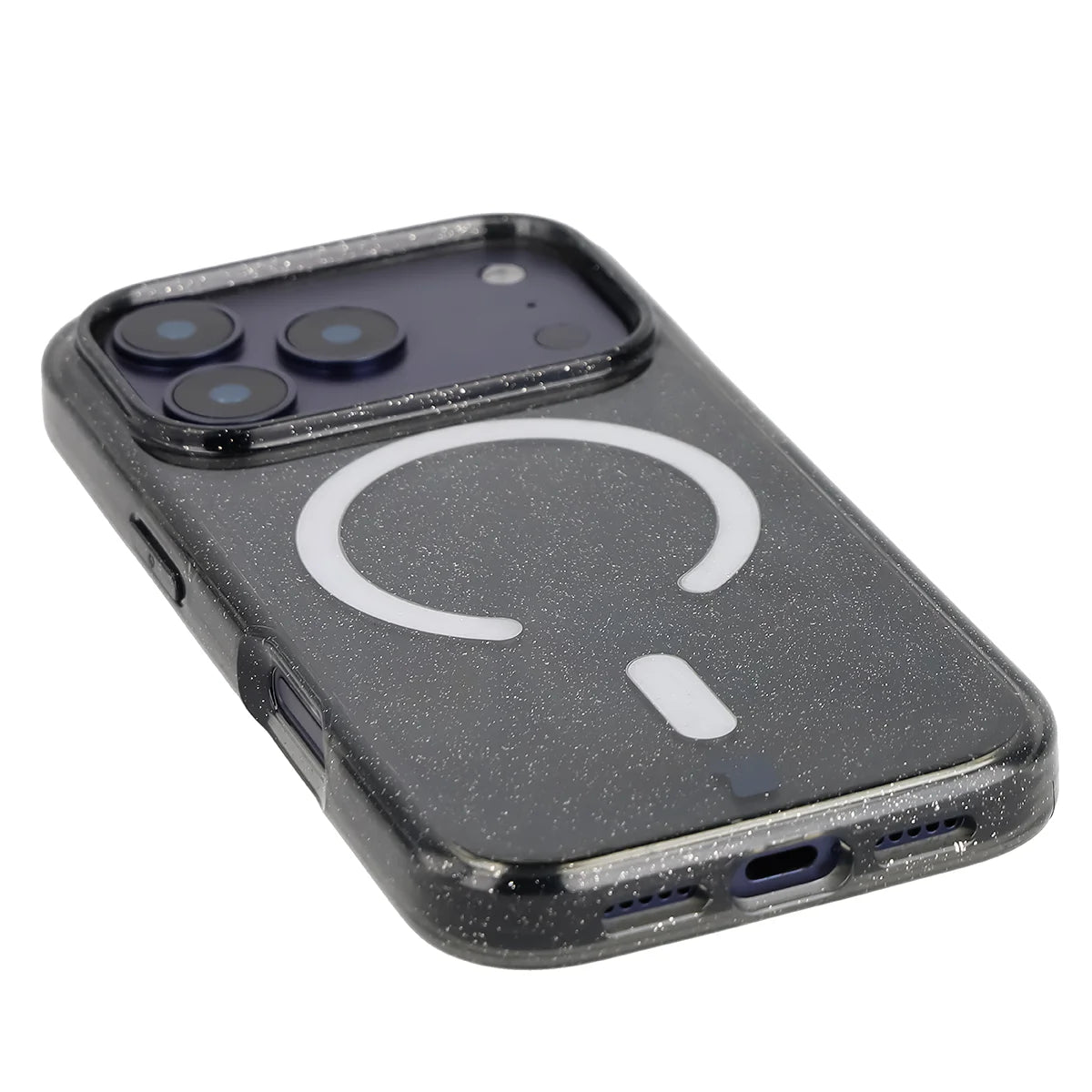 Glitzer Hülle mit Magnetring für iPhone 18 Pro / 17 Pro, Bizon Case SparklO, Transparent-Schwarz mit Glitzer
