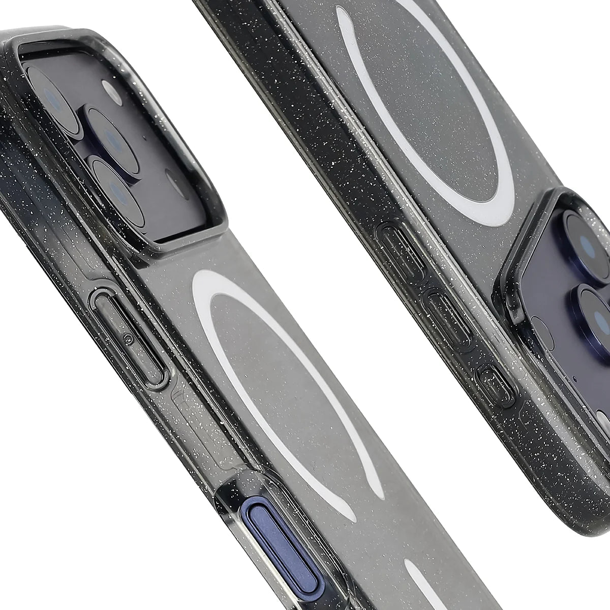Glitzer Hülle mit Magnetring für iPhone 18 Pro / 17 Pro, Bizon Case SparklO, Transparent-Schwarz mit Glitzer