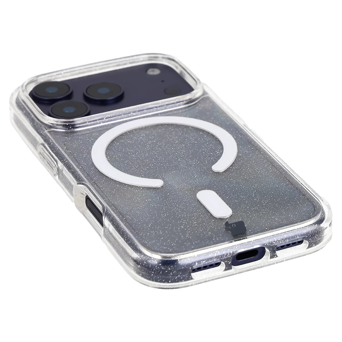 Glitzer Hülle mit Magnetring für iPhone 18 Pro / 17 Pro, Bizon Case SparklO, Transparent mit Glitzer