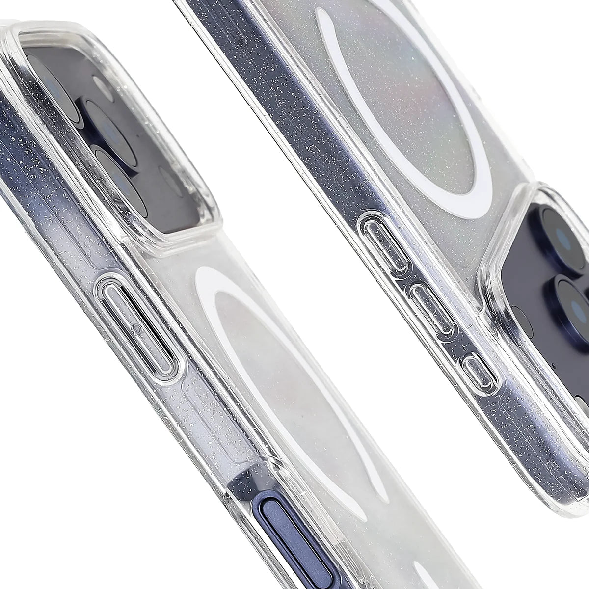 Glitzer Hülle mit Magnetring für iPhone 18 Pro / 17 Pro, Bizon Case SparklO, Transparent mit Glitzer