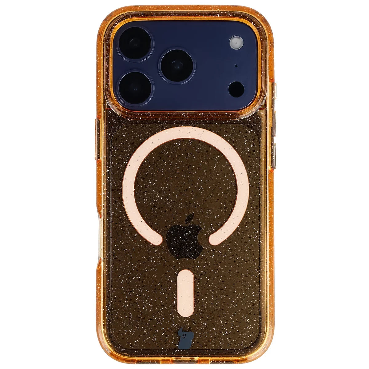 Glitzer Hülle mit Magnetring für iPhone 18 Pro / 17 Pro, Bizon Case SparklO, Transparent-Orange mit Glitzer
