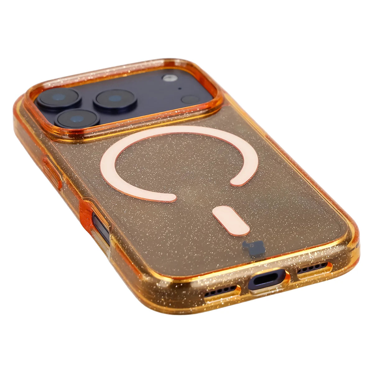 Glitzer Hülle mit Magnetring für iPhone 18 Pro / 17 Pro, Bizon Case SparklO, Transparent-Orange mit Glitzer