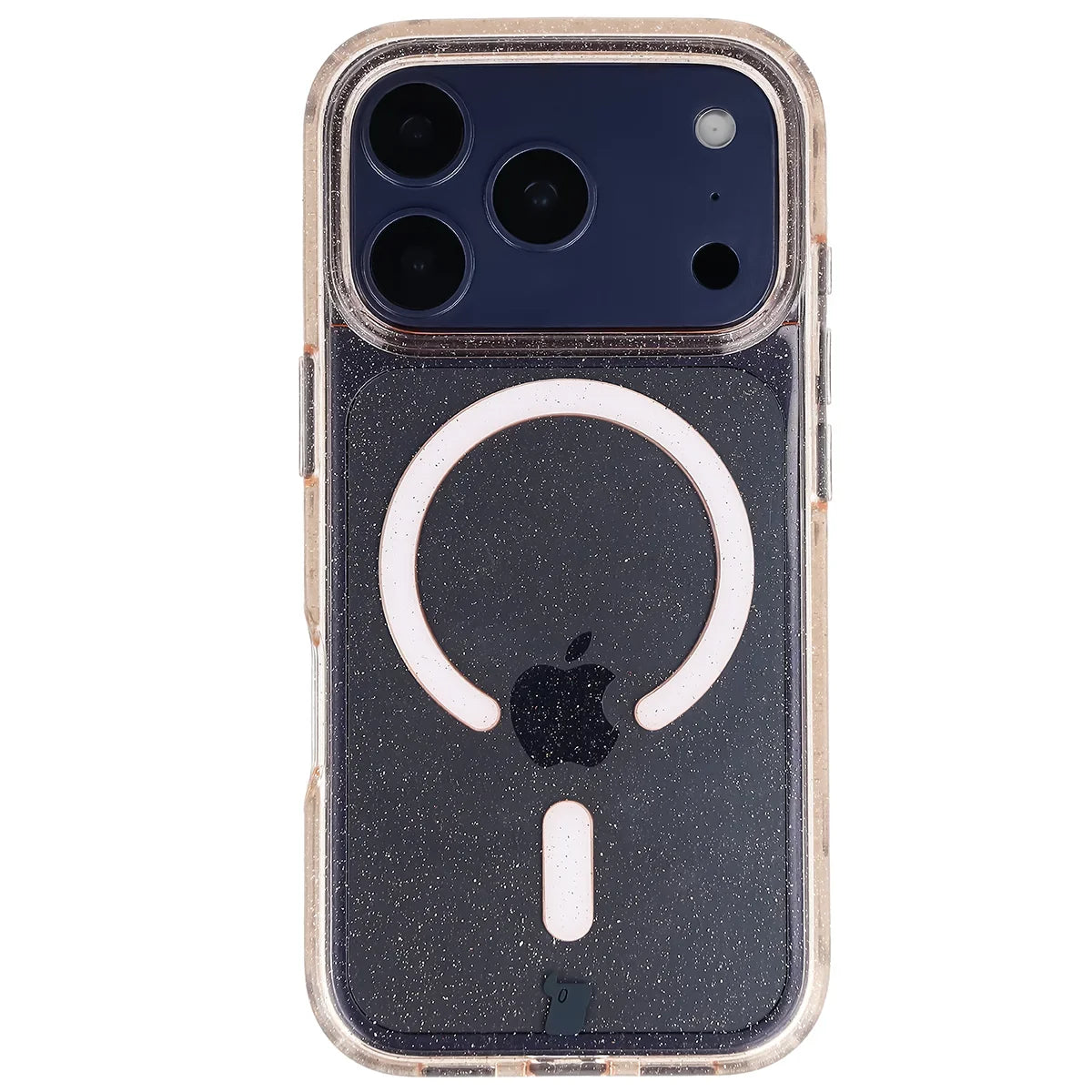 Glitzer Hülle mit Magnetring für iPhone 18 Pro / 17 Pro, Bizon Case SparklO, Transparent-Hellorange mit Glitzer