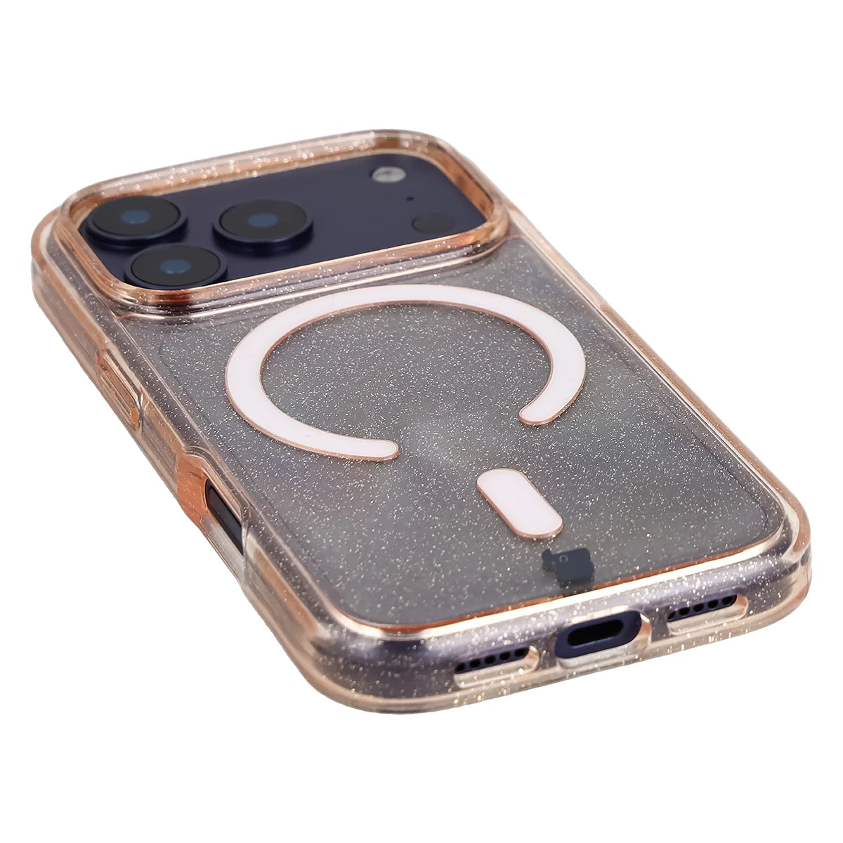 Glitzer Hülle mit Magnetring für iPhone 18 Pro / 17 Pro, Bizon Case SparklO, Transparent-Hellorange mit Glitzer