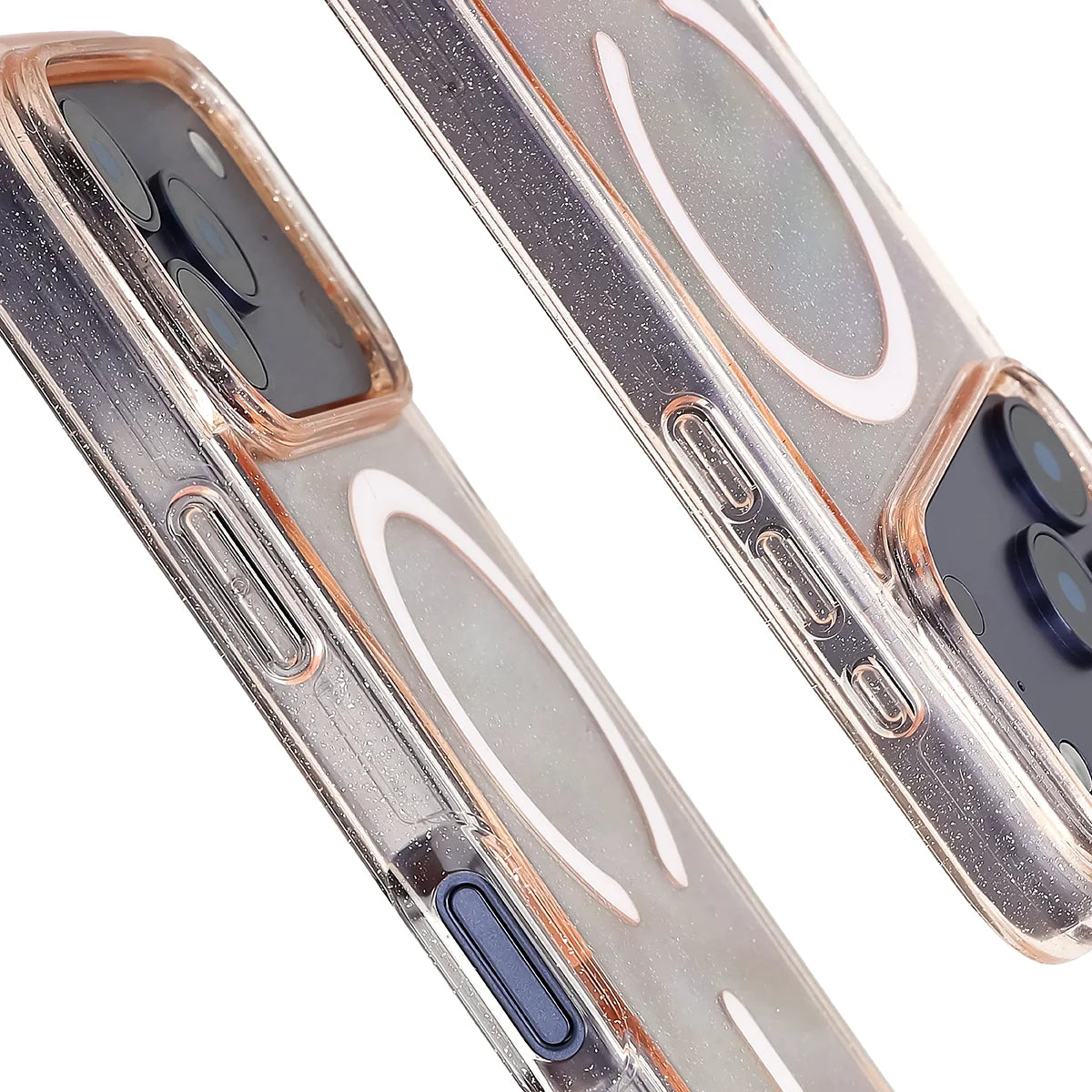 Glitzer Hülle mit Magnetring für iPhone 18 Pro / 17 Pro, Bizon Case SparklO, Transparent-Hellorange mit Glitzer
