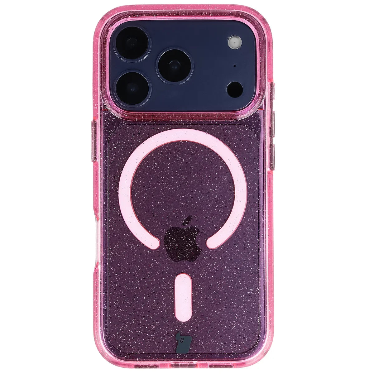 Glitzer Hülle mit Magnetring für iPhone 18 Pro / 17 Pro, Bizon Case SparklO, Transparent-Rosa mit Glitzer
