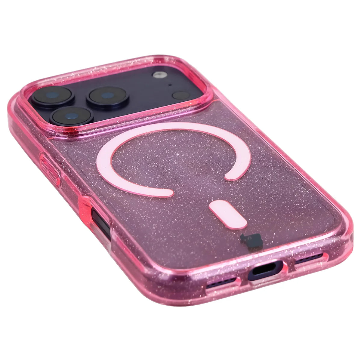 Glitzer Hülle mit Magnetring für iPhone 18 Pro / 17 Pro, Bizon Case SparklO, Transparent-Rosa mit Glitzer
