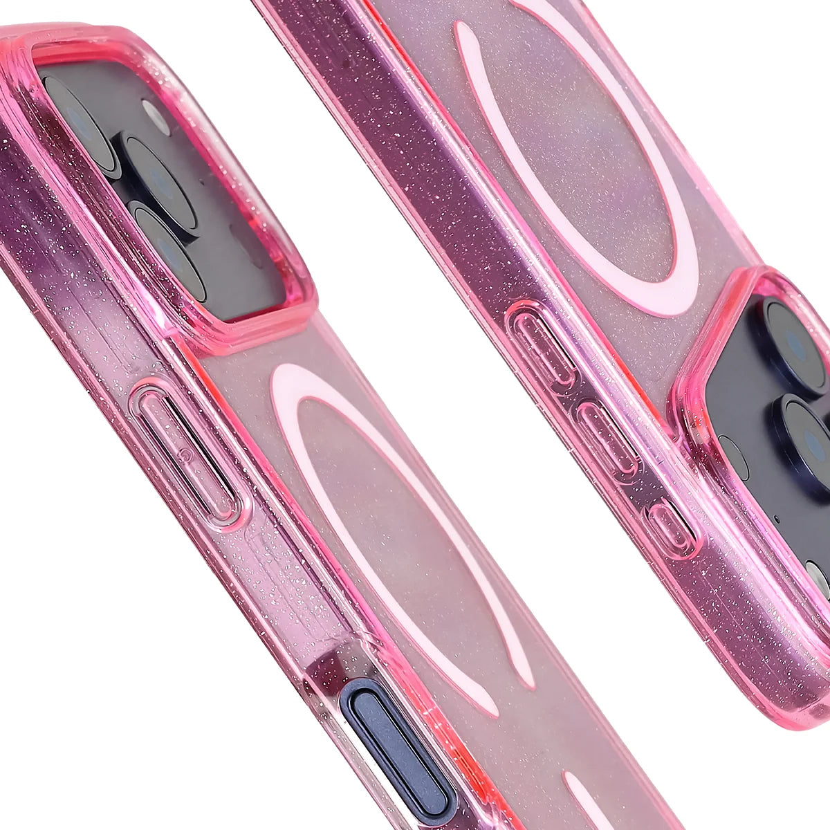 Glitzer Hülle mit Magnetring für iPhone 18 Pro / 17 Pro, Bizon Case SparklO, Transparent-Rosa mit Glitzer