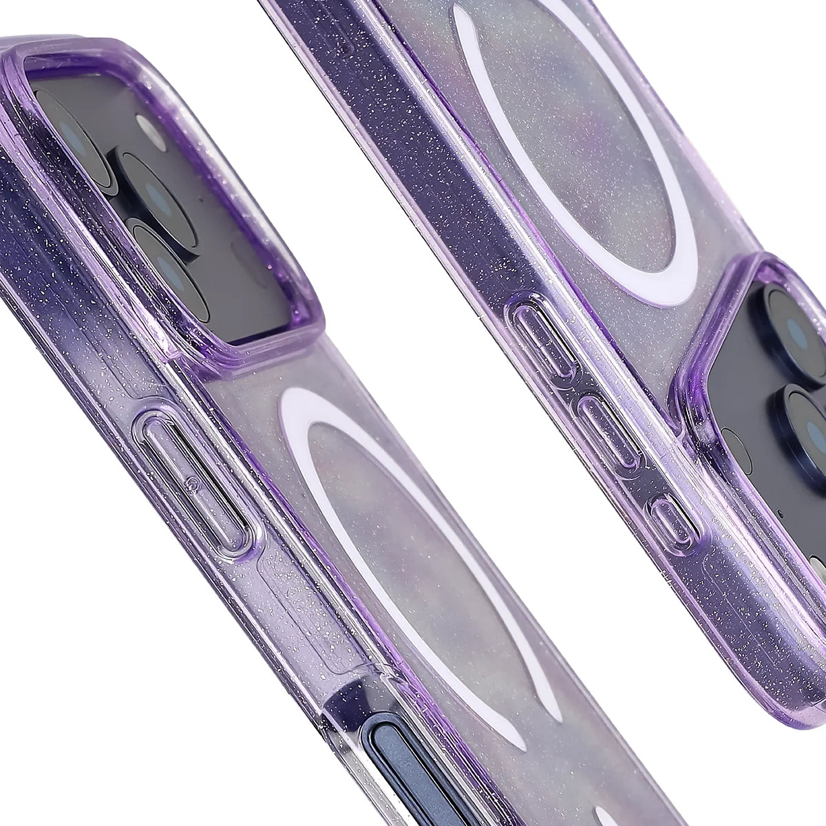 Glitzer Hülle mit Magnetring für iPhone 18 Pro / 17 Pro, Bizon Case SparklO, Transparent-Violet mit Glitzer