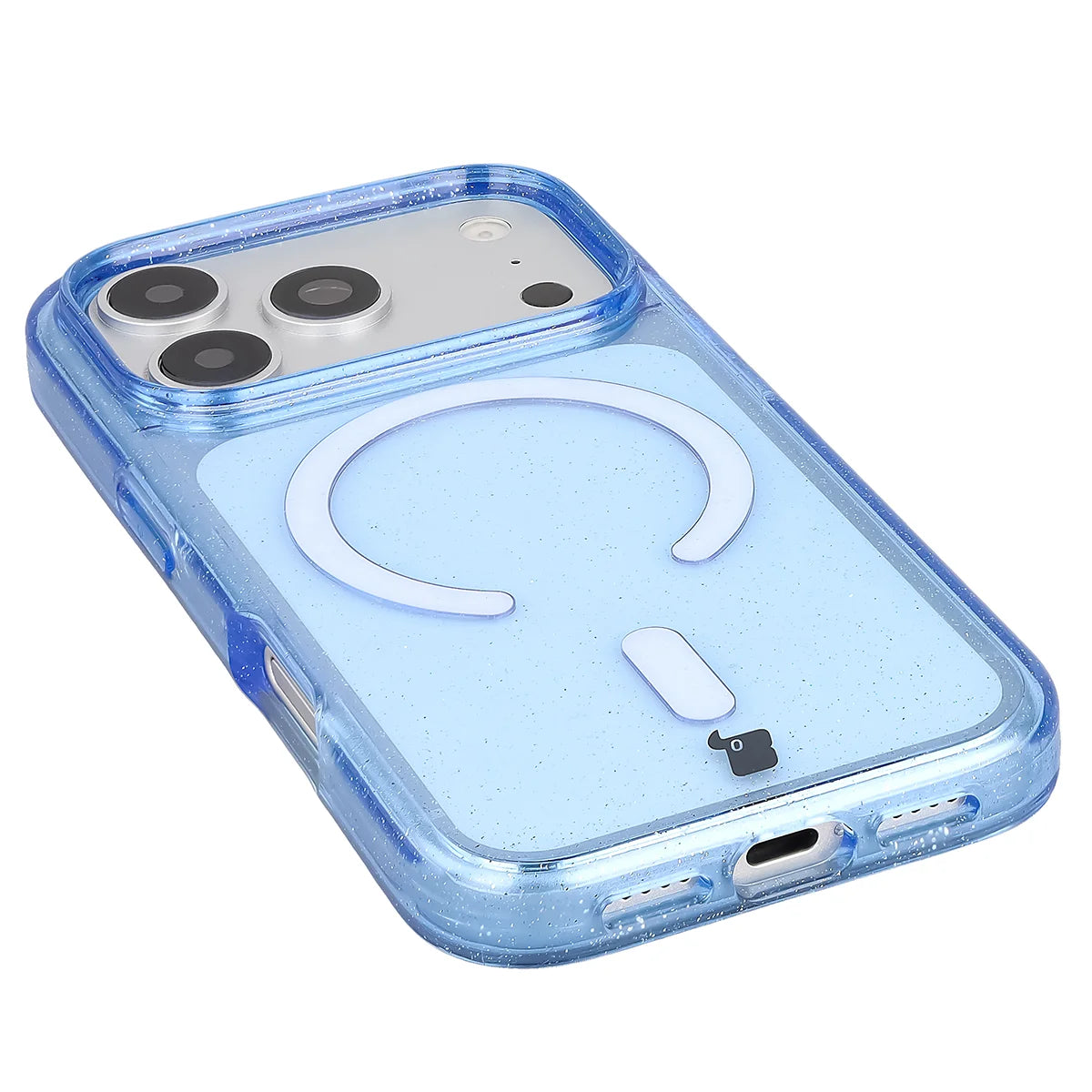 Glitzer Hülle mit Magnetring für iPhone 18 Pro / 17 Pro, Bizon Case SparklO, Transparent-Hellblau mit Glitzer (3/6)