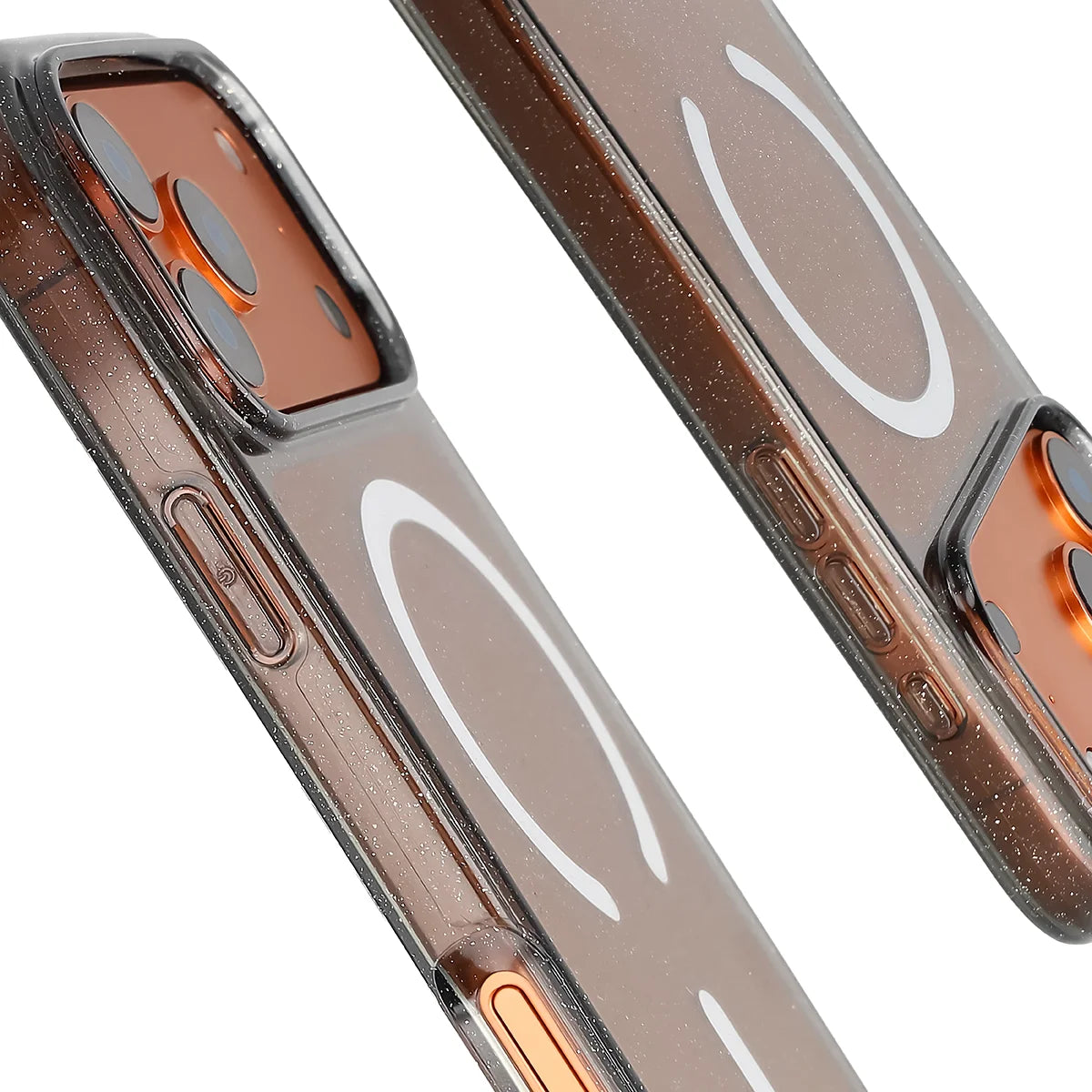 Glitzer Hülle mit Magnetring für iPhone 18 Pro Max / 17 Pro Max, Bizon Case SparklO, Transparent-Schwarz mit Glitzer