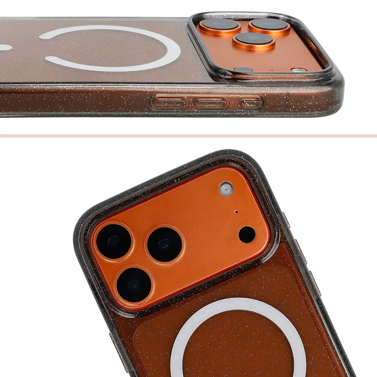 Glitzer Hülle mit Magnetring für iPhone 18 Pro Max / 17 Pro Max, Bizon Case SparklO, Transparent-Schwarz mit Glitzer