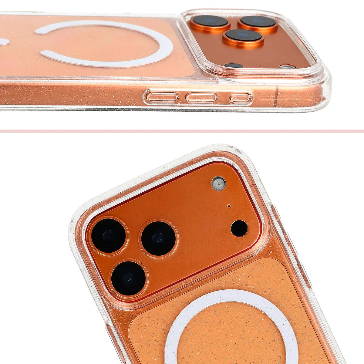 Glitzer Hülle mit Magnetring für iPhone 18 Pro Max / 17 Pro Max, Bizon Case SparklO, Transparent mit Glitzer