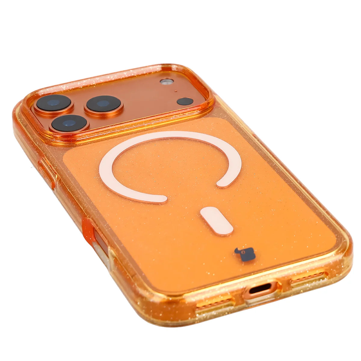 Glitzer Hülle mit Magnetring für iPhone 18 Pro Max / 17 Pro Max, Bizon Case SparklO, Transparent-Orange mit Glitzer