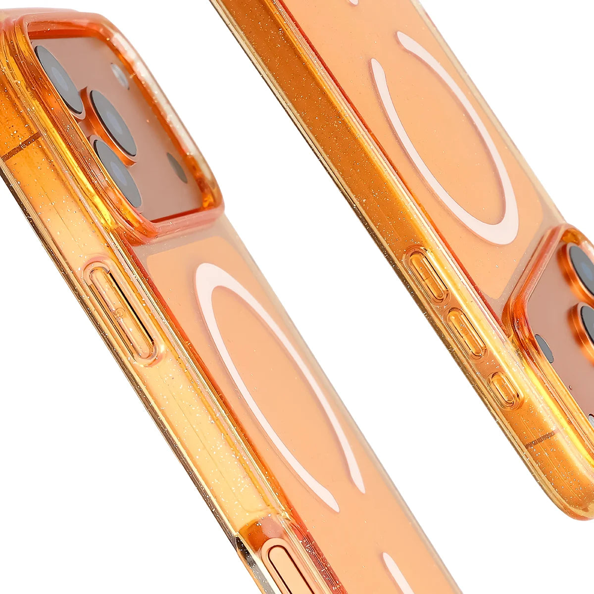 Glitzer Hülle mit Magnetring für iPhone 18 Pro Max / 17 Pro Max, Bizon Case SparklO, Transparent-Orange mit Glitzer