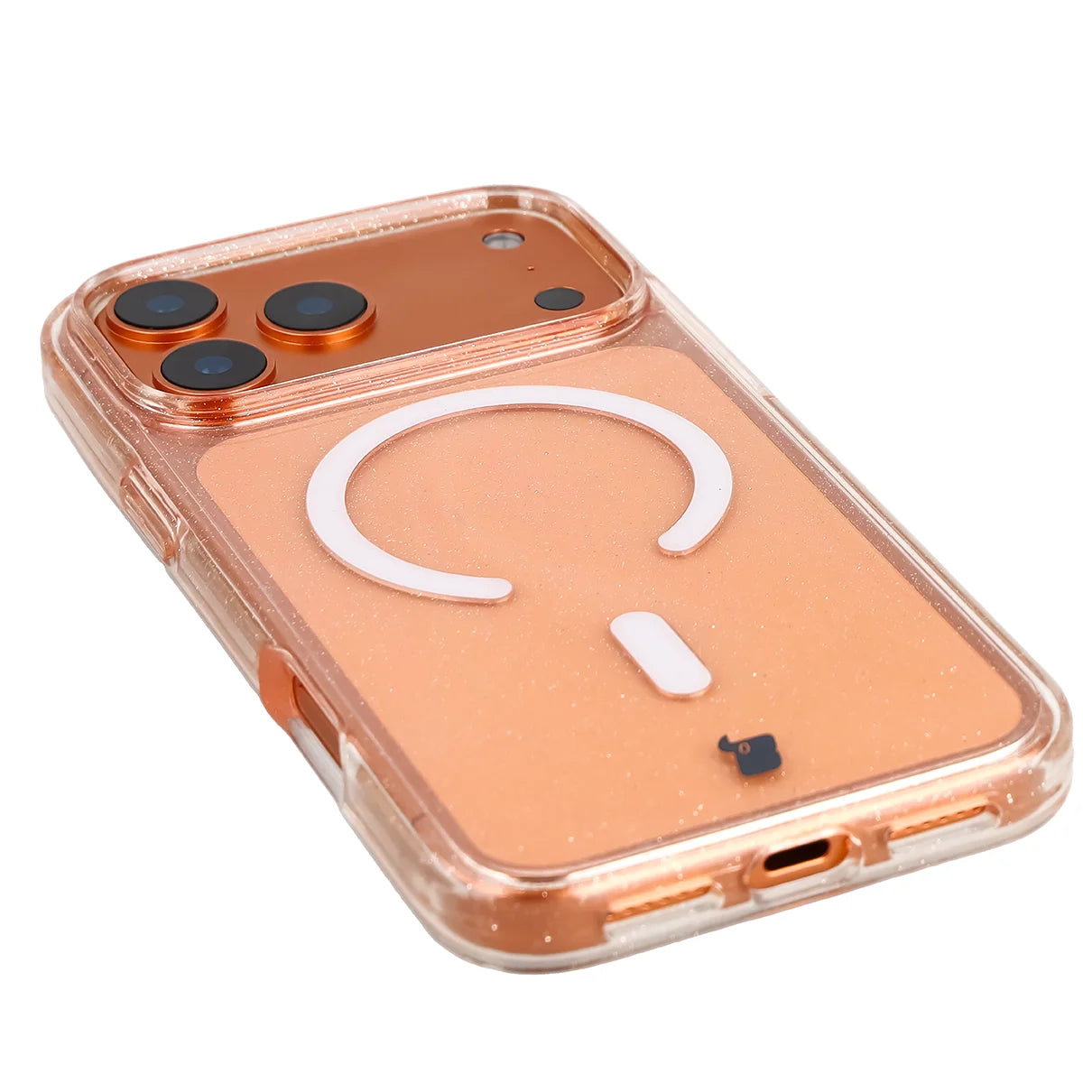 Glitzer Hülle mit Magnetring für iPhone 18 Pro Max / 17 Pro Max, Bizon Case SparklO, Transparent-Hellorange mit Glitzer