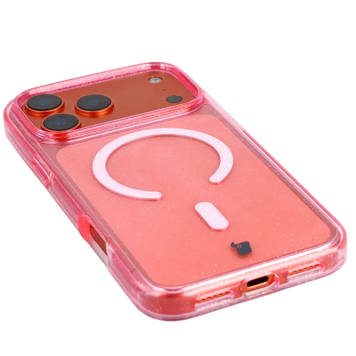 Glitzer Hülle mit Magnetring für iPhone 18 Pro Max / 17 Pro Max, Bizon Case SparklO, Transparent-Rosa mit Glitzer