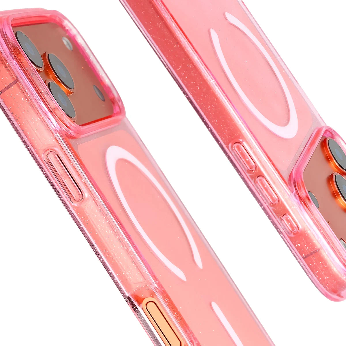 Glitzer Hülle mit Magnetring für iPhone 18 Pro Max / 17 Pro Max, Bizon Case SparklO, Transparent-Rosa mit Glitzer
