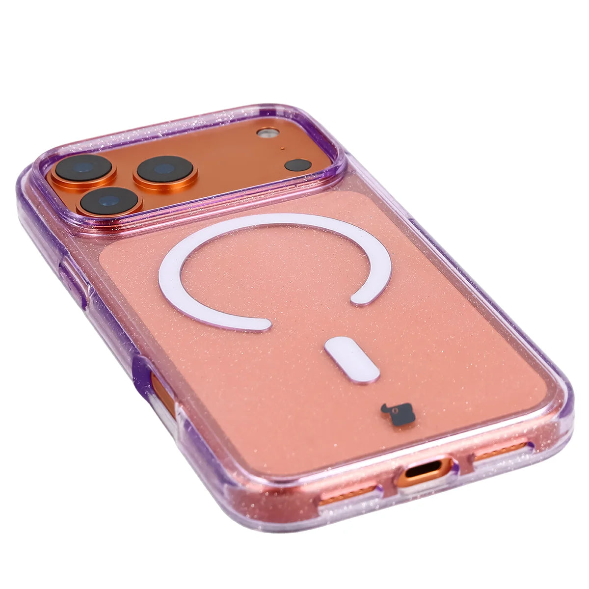 Glitzer Hülle mit Magnetring für iPhone 18 Pro Max / 17 Pro Max, Bizon Case SparklO, Transparent-Violet mit Glitzer