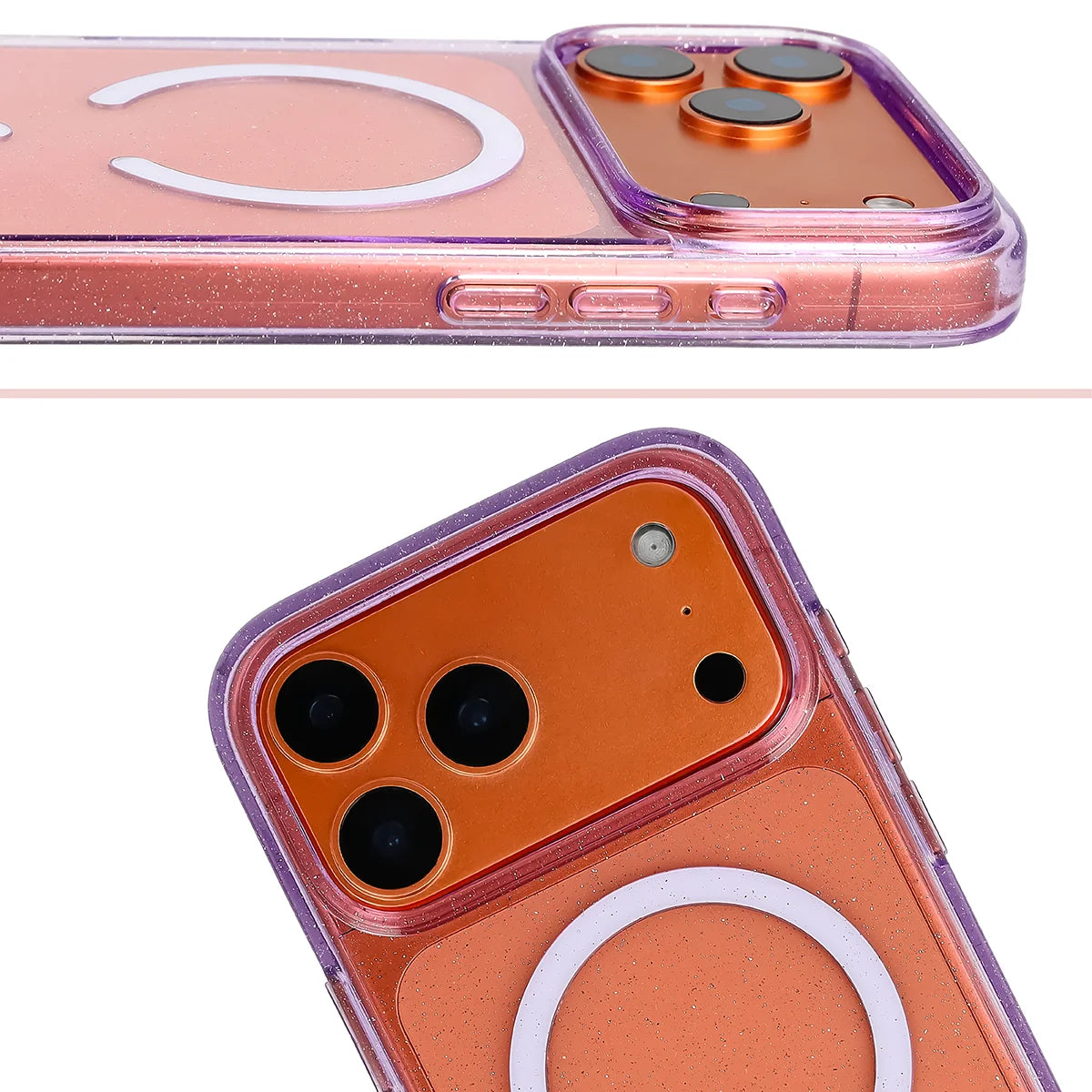 Glitzer Hülle mit Magnetring für iPhone 18 Pro Max / 17 Pro Max, Bizon Case SparklO, Transparent-Violet mit Glitzer