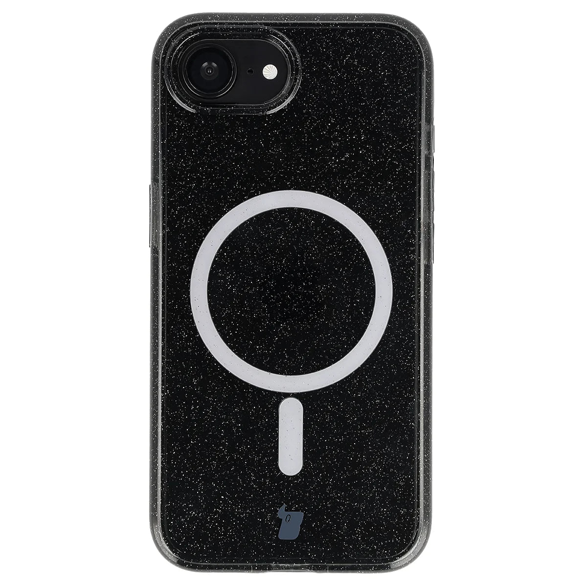 Glitzer Hülle mit Magnetring für iPhone 17e / 16e, Bizon Case SparklO, Transparent-Schwarz mit Glitzer