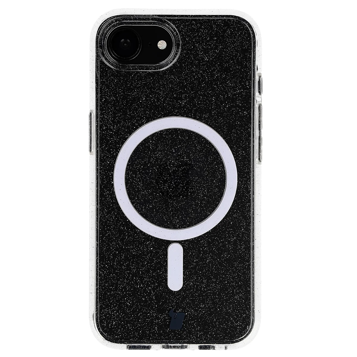 Glitzer Hülle mit Magnetring für iPhone 17e / 16e, Bizon Case SparklO, Transparent mit Glitzer