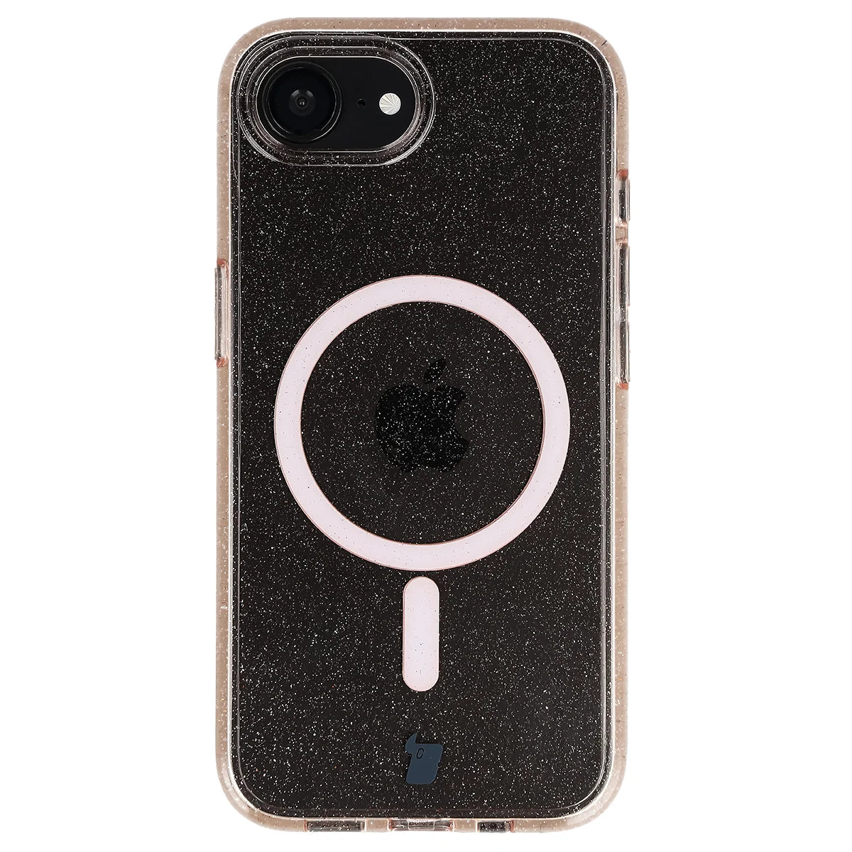 Glitzer Hülle mit Magnetring für iPhone 17e / 16e, Bizon Case SparklO, Transparent-Hellorange mit Glitzer