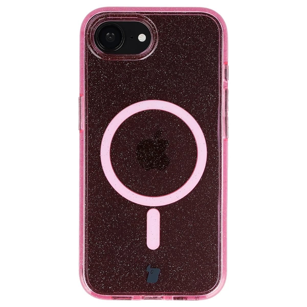 Glitzer Hülle mit Magnetring für iPhone 17e / 16e, Bizon Case SparklO, Transparent-Rosa mit Glitzer
