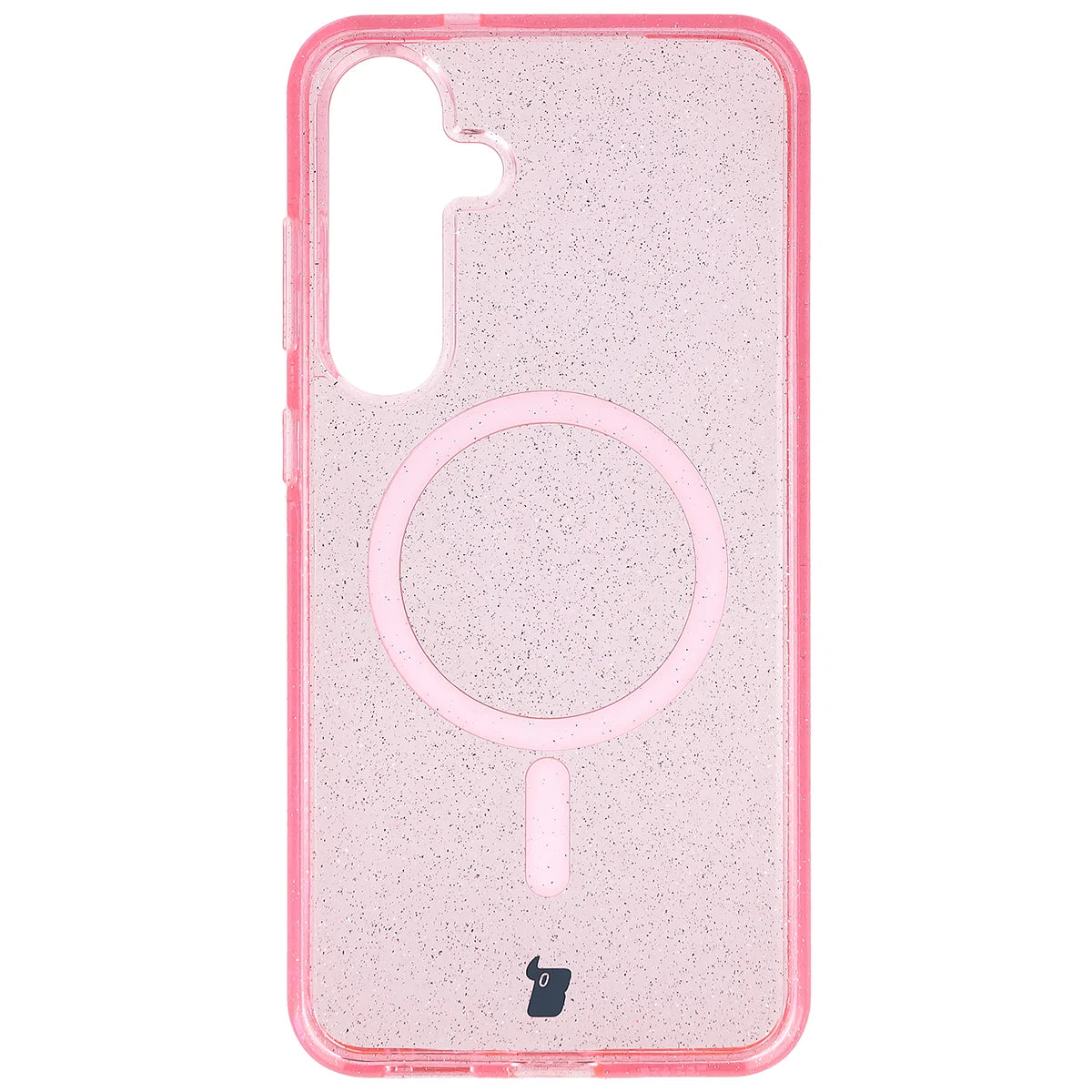Glitzer Hülle mit Magnetring für Galaxy S25 Plus / S24 Plus, Bizon Case SparklO, Transparent-Rosa mit Glitzer