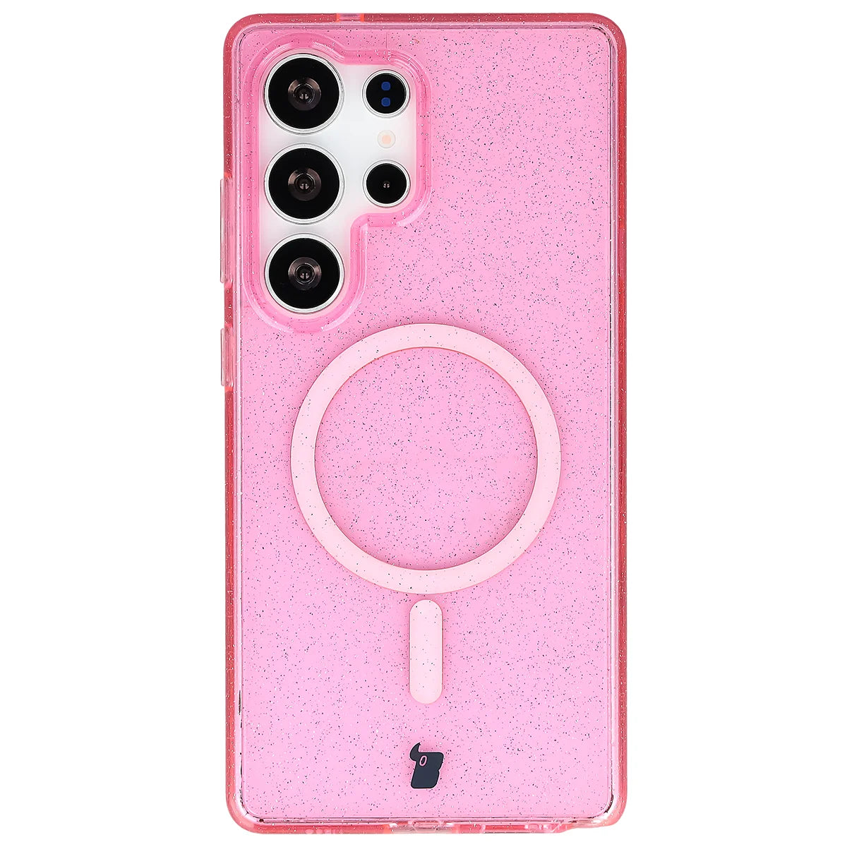 Glitzer Hülle mit Magnetring für Galaxy S25 Ultra, Bizon Case SparklO, Transparent-Rosa mit Glitzer