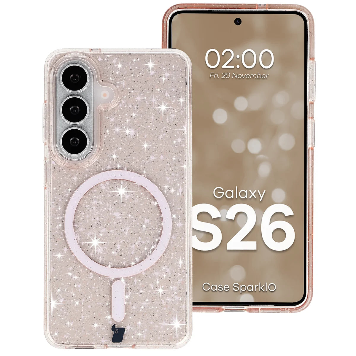 Glitzer Hülle mit Magnetring für Galaxy S26, Bizon Case SparklO, Transparent-Hellorange mit Glitzer