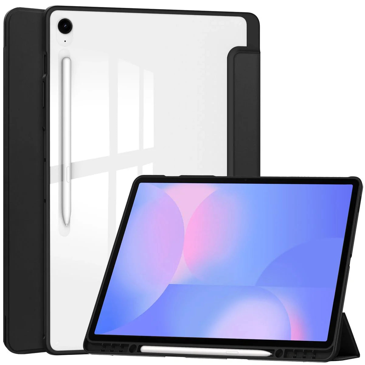 Schutzhülle mit Klappe für Galaxy Tab S10 FE Plus, Bizon Case Tab Clear Matt, Schwarz