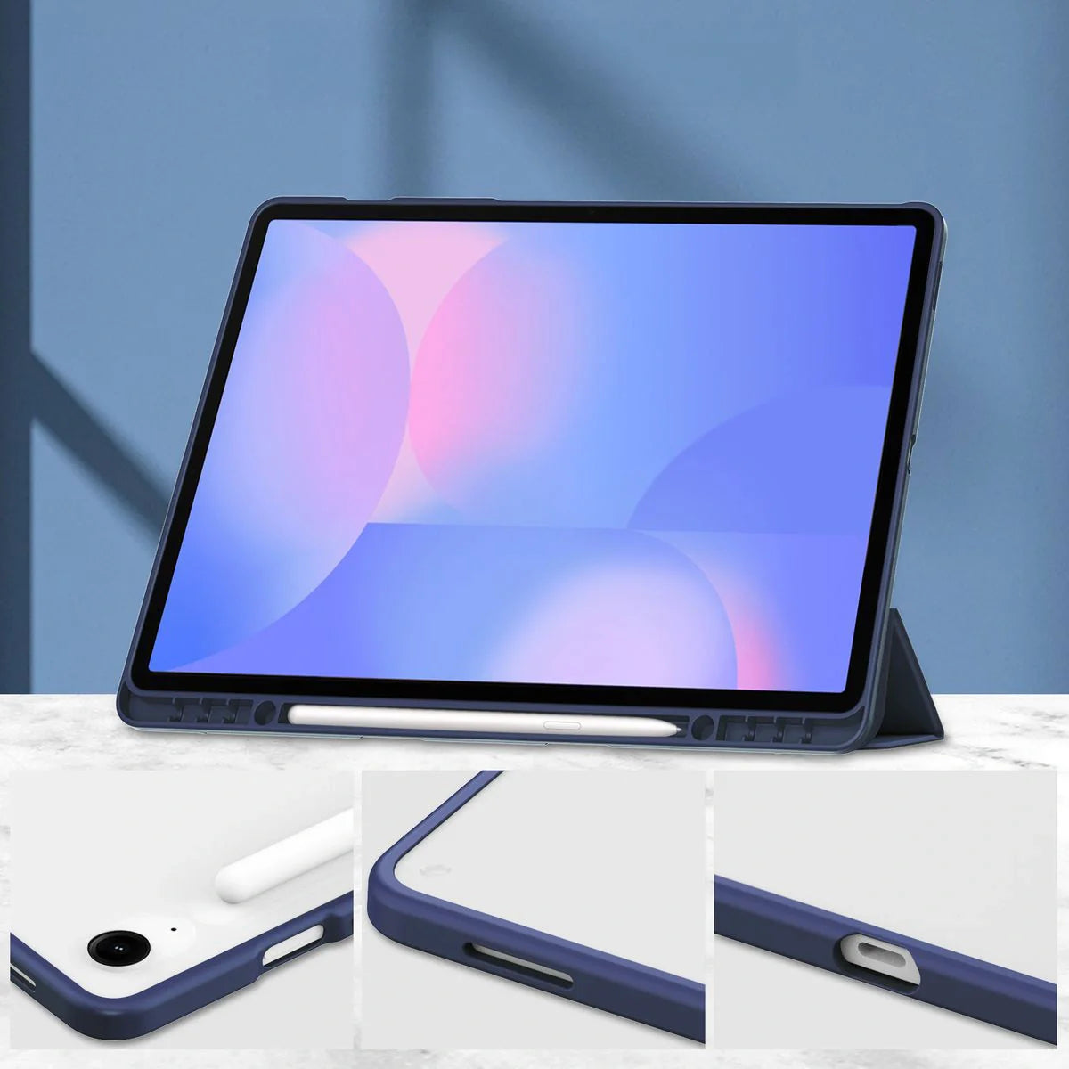 Schutzhülle mit Klappe für Galaxy Tab S10 FE Plus, Bizon Case Tab Clear Matt, Dunkelblau