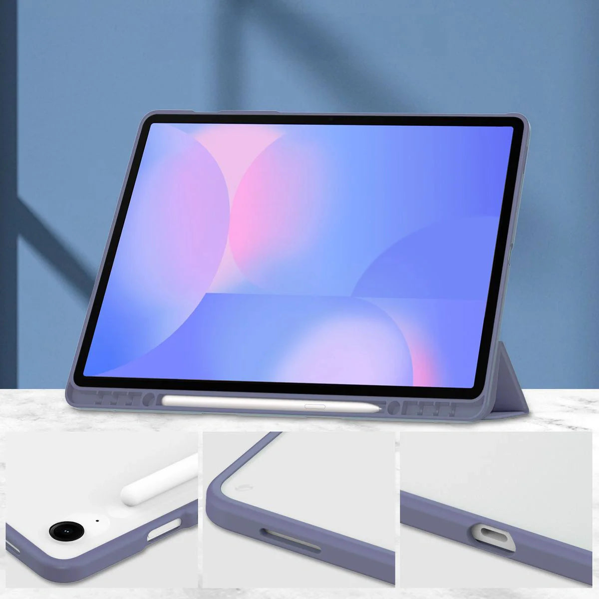 Schutzhülle mit Klappe für Galaxy Tab S10 FE Plus, Bizon Case Tab Clear Matt, Lavendel