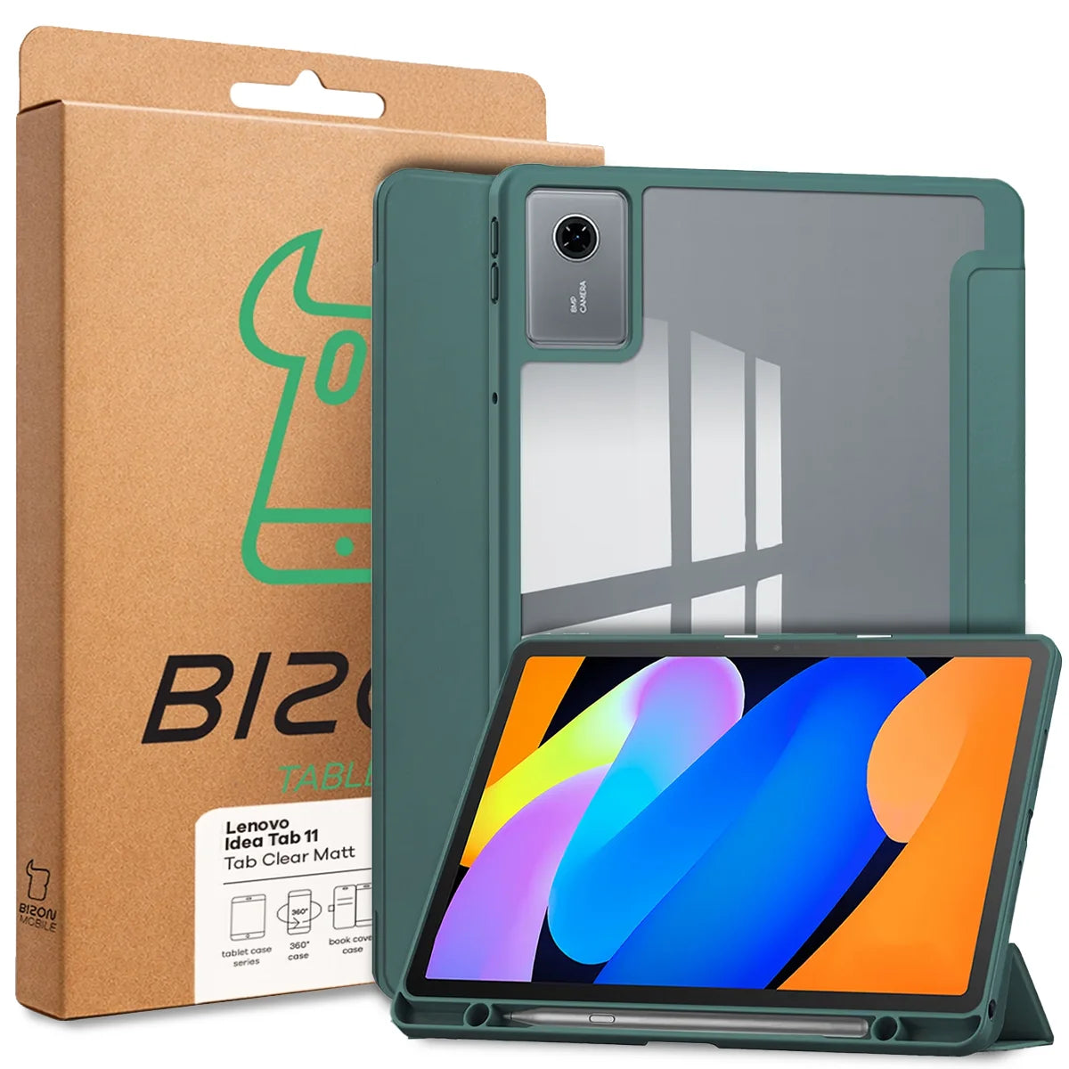 Etui z klapką Bizon Case Tab Clear Matt do Lenovo Idea Tab 11, ciemnozielone