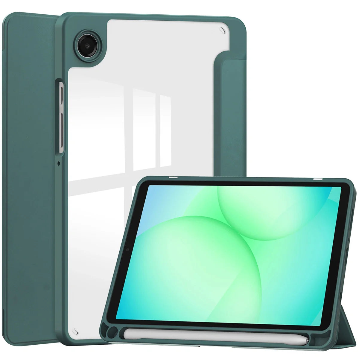 Schutzhülle mit Klappe für Galaxy Tab A11 / A9, Bizon Case Tab Clear Matt, Dunkelgrün