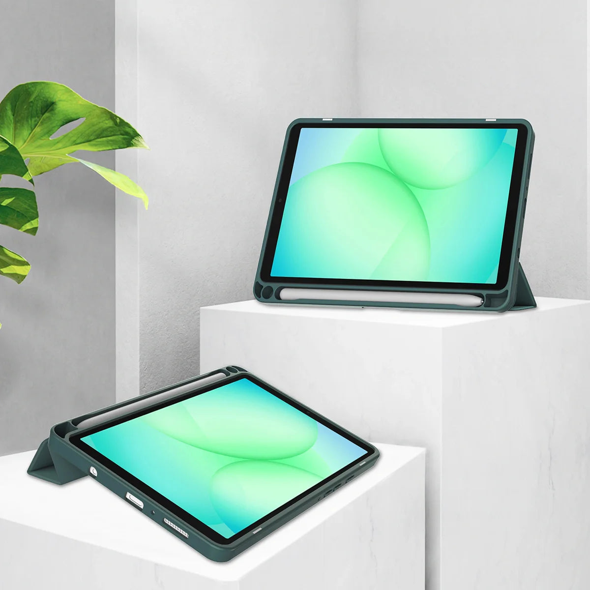 Schutzhülle mit Klappe für Galaxy Tab A11 / A9, Bizon Case Tab Clear Matt, Dunkelgrün