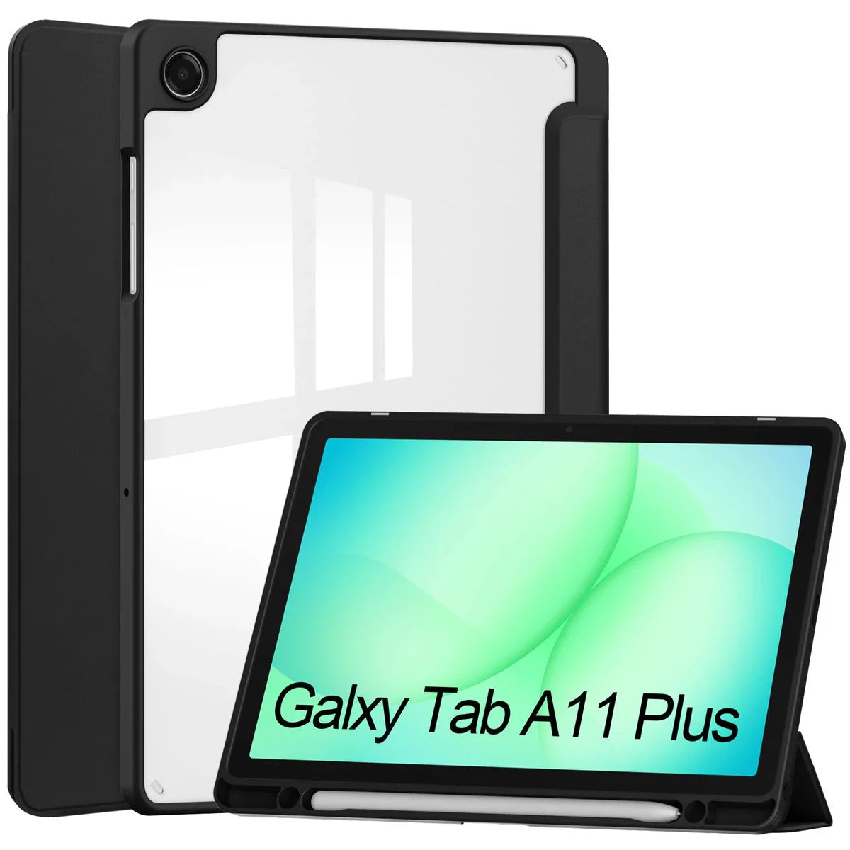 Schutzhülle mit Klappe für Galaxy Tab A11 Plus / A9 Plus, Bizon Case Tab Clear Matt, Schwarz