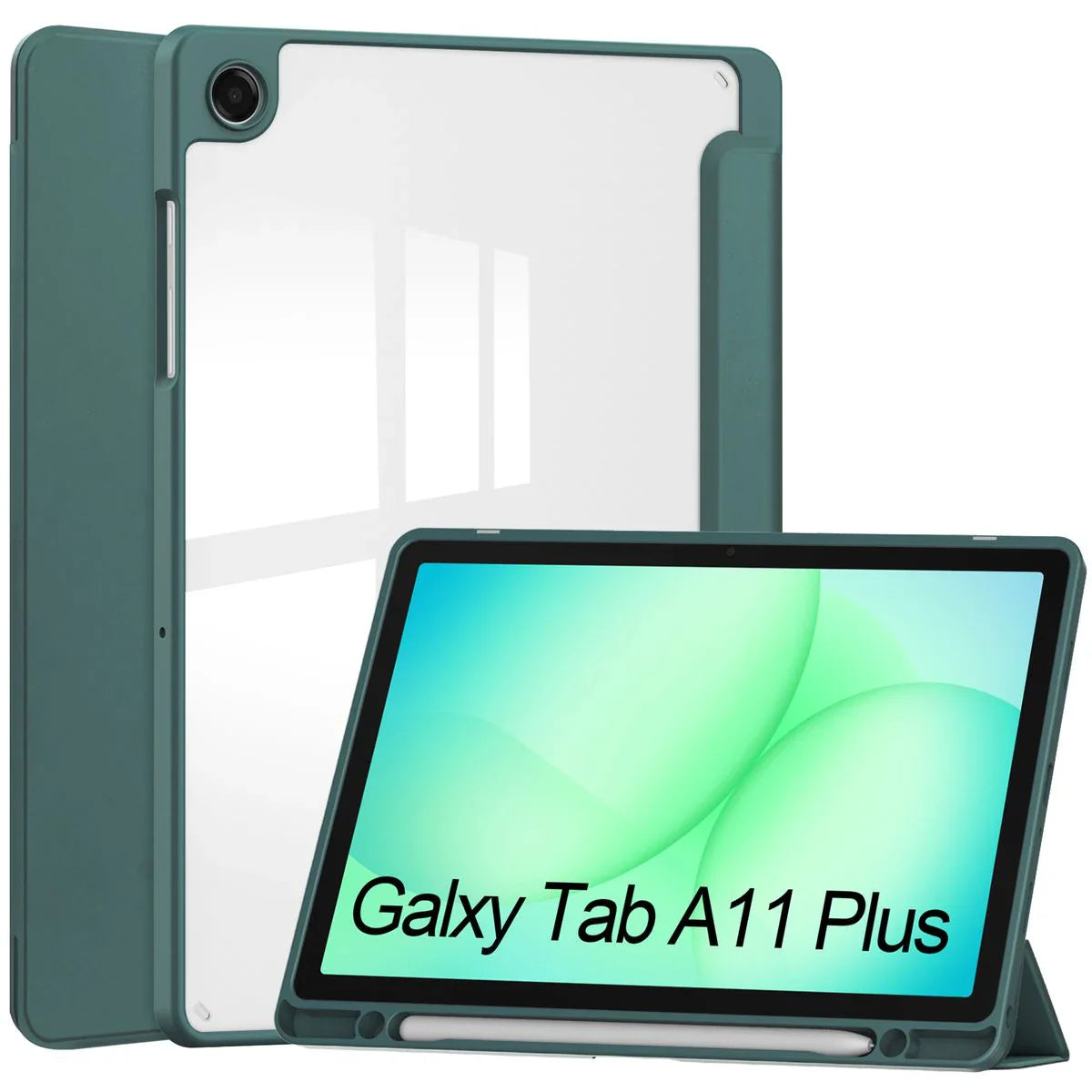 Schutzhülle mit Klappe für Galaxy Tab A11 Plus / A9 Plus, Bizon Case Tab Clear Matt, Dunkelgrün