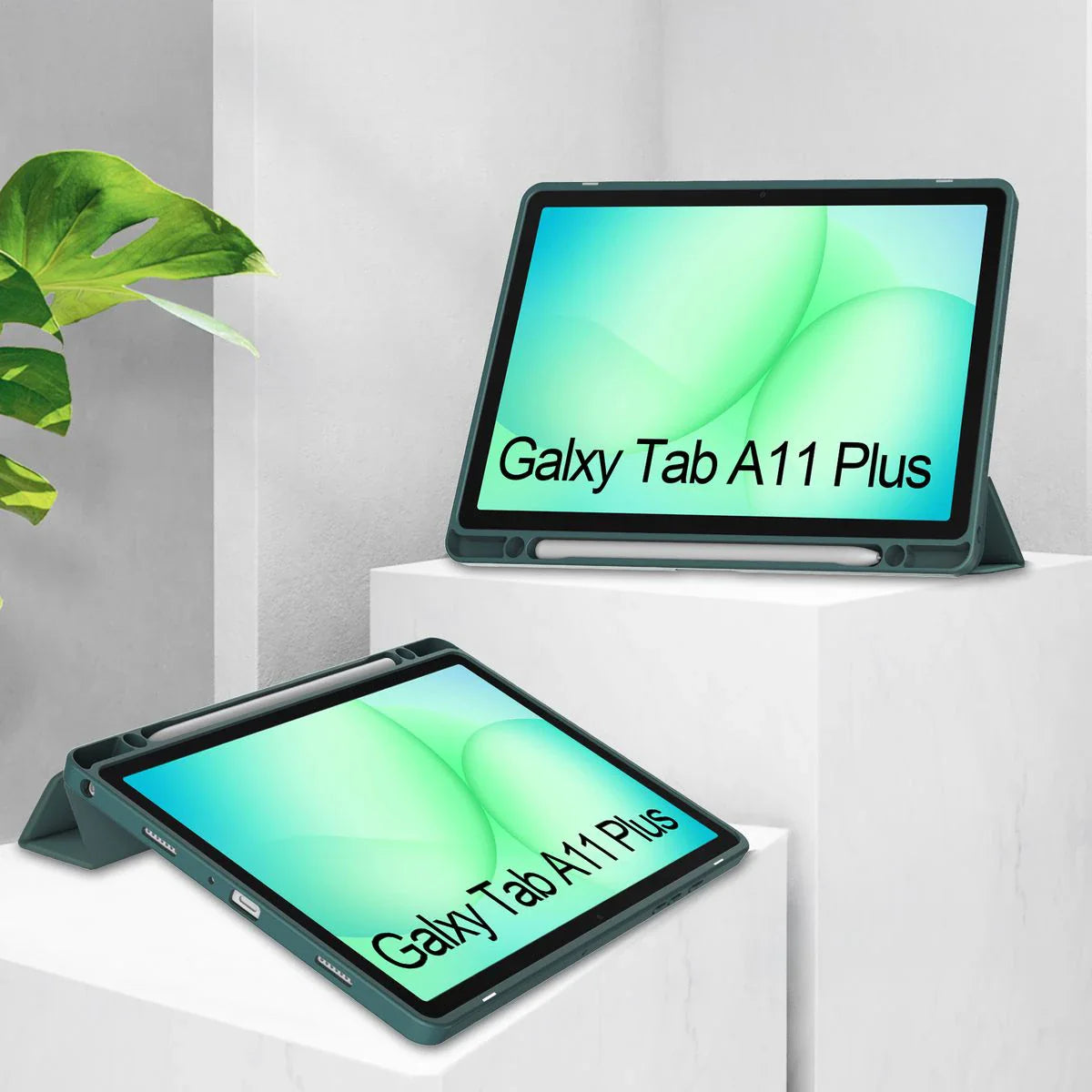 Schutzhülle mit Klappe für Galaxy Tab A11 Plus / A9 Plus, Bizon Case Tab Clear Matt, Dunkelgrün
