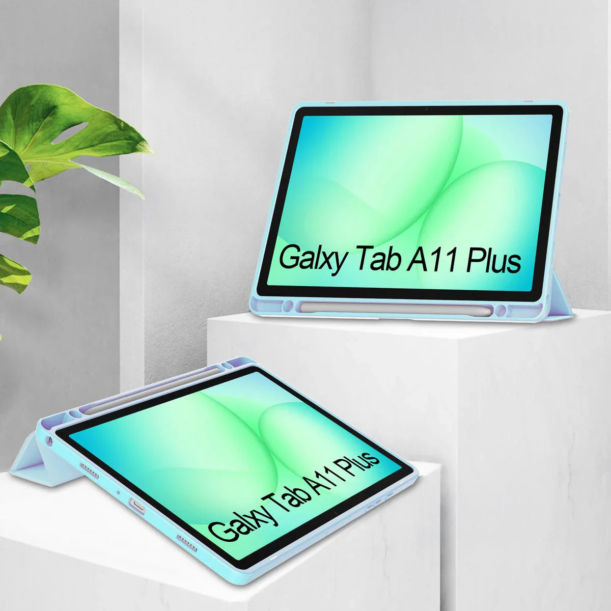 Schutzhülle mit Klappe für Galaxy Tab A11 Plus / A9 Plus, Bizon Case Tab Clear Matt, Hellblau