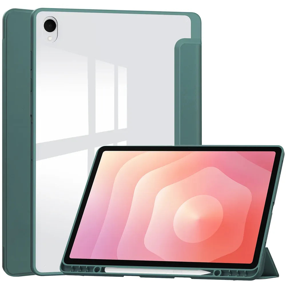 Schutzhülle mit Klappe für Galaxy Tab S12 Plus, Bizon Case Tab Clear Matt, Dunkelgrün (1/8)