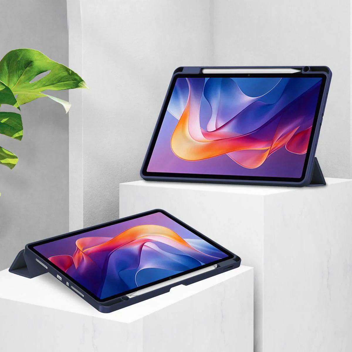 Schutzhülle mit Klappe für Xiaomi Redmi Pad 2, Bizon Case Tab Clear Matt, Dunkelblau