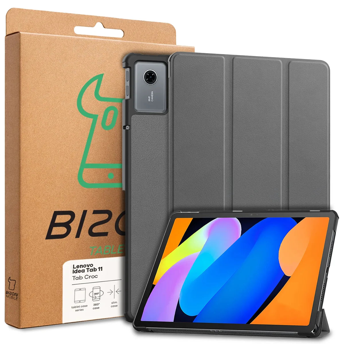 Etui z klapką Bizon Case Tab Croc do Lenovo Idea Tab 11, szare