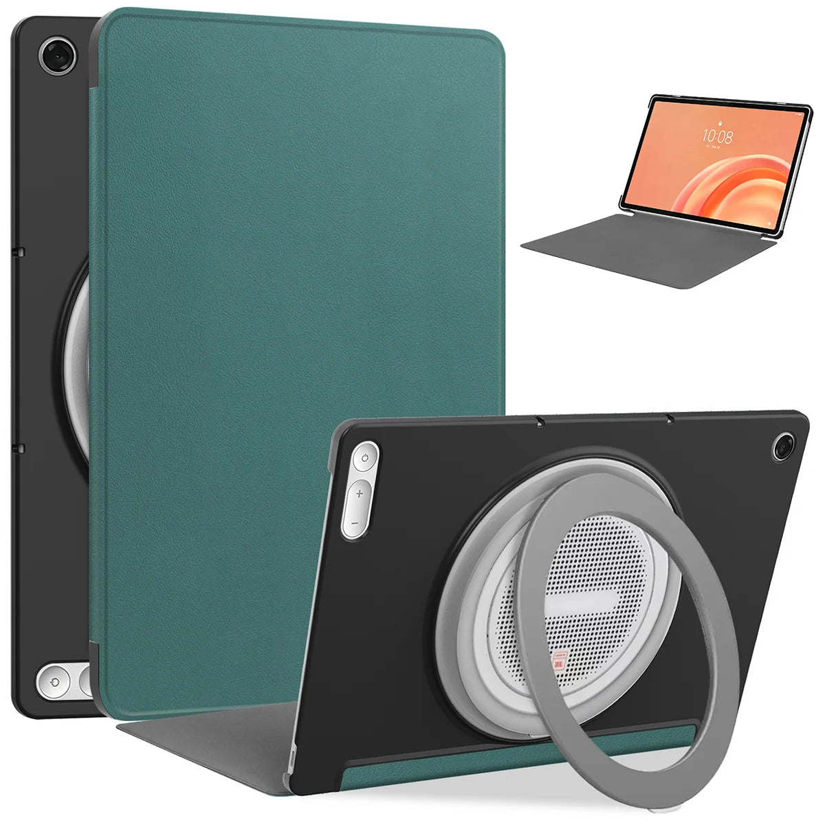 Schutzhülle mit Klappe für Lenovo Tab Plus Gen. 2, Bizon Case Tab Croc, Dunkelgrün (1/8)