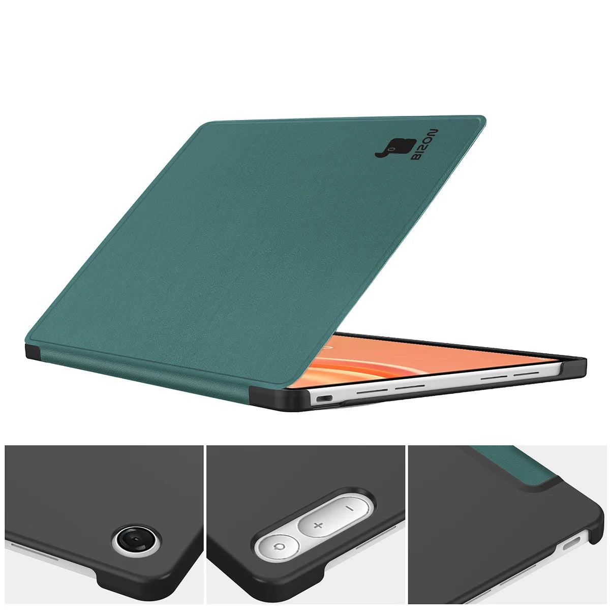 Schutzhülle mit Klappe für Lenovo Tab Plus Gen. 2, Bizon Case Tab Croc, Dunkelgrün (2/8)