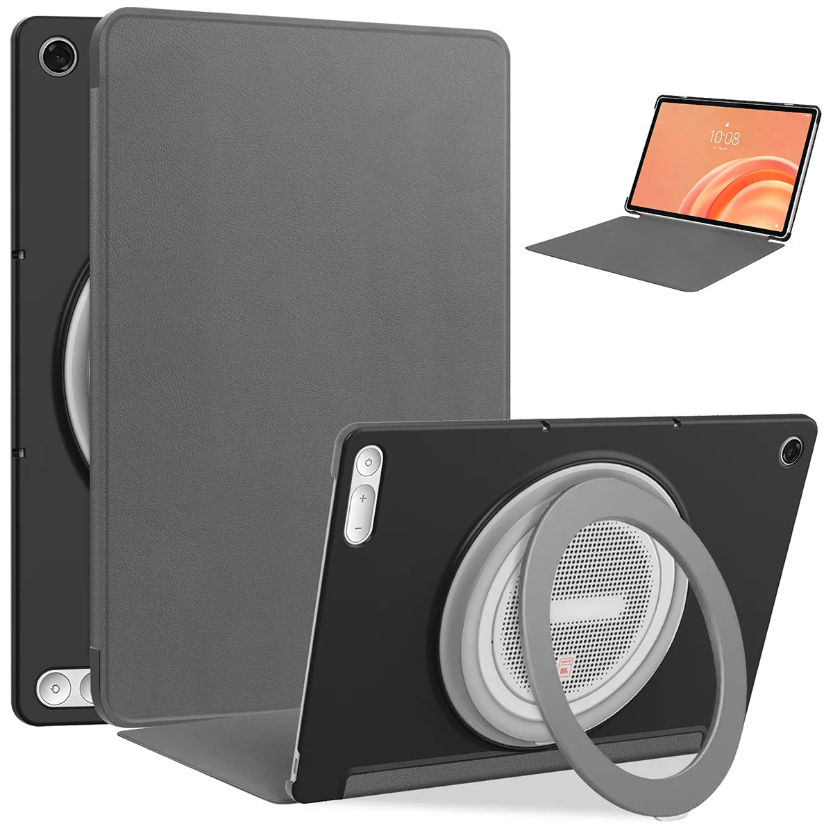 Schutzhülle mit Klappe für Lenovo Tab Plus Gen. 2, Bizon Case Tab Croc, Grau (1/8)