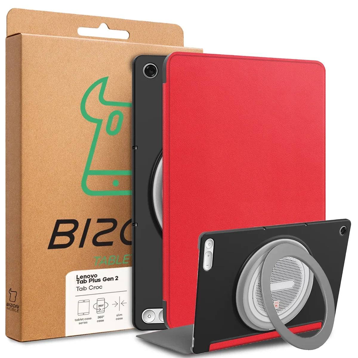 Schutzhülle mit Klappe für Lenovo Tab Plus Gen. 2, Bizon Case Tab Croc, Rot (8/8)